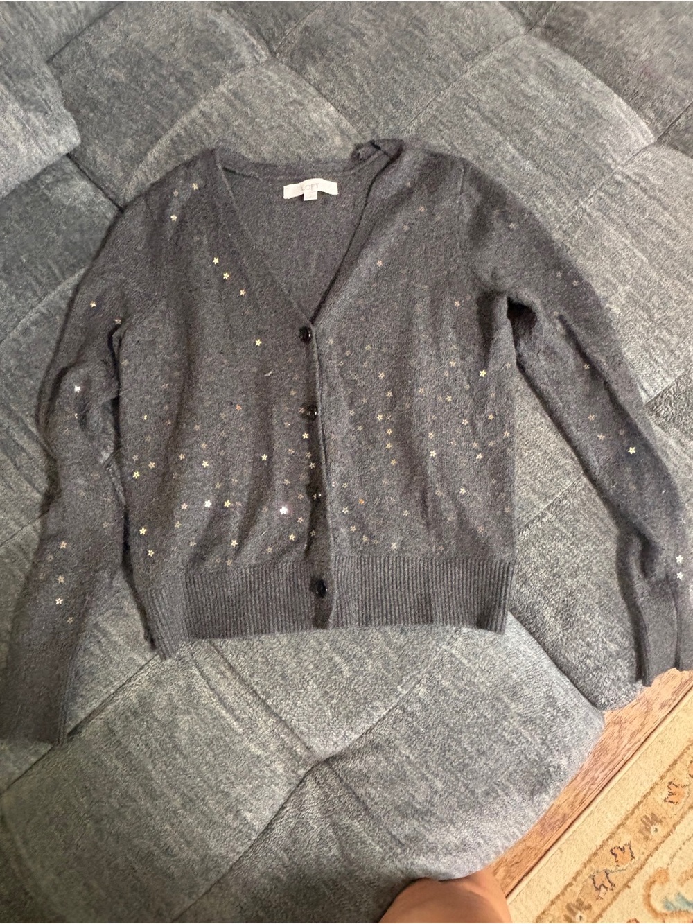 LOFT Charcoal Gray Star-Studded V-Neck Cardigan